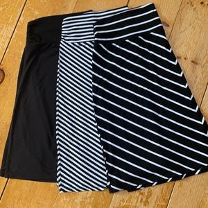 Convenient knee length solid & strip skirt bundle.